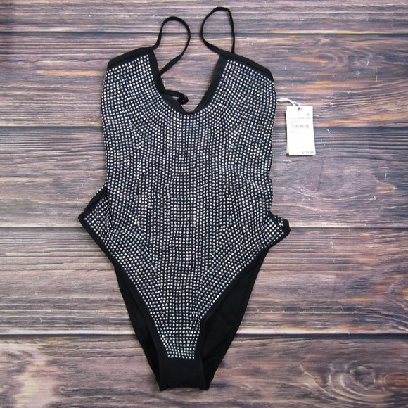 Good American Other - Good American NEW Small Size 1 Jeweled Black Silver One Piece Swimsuit